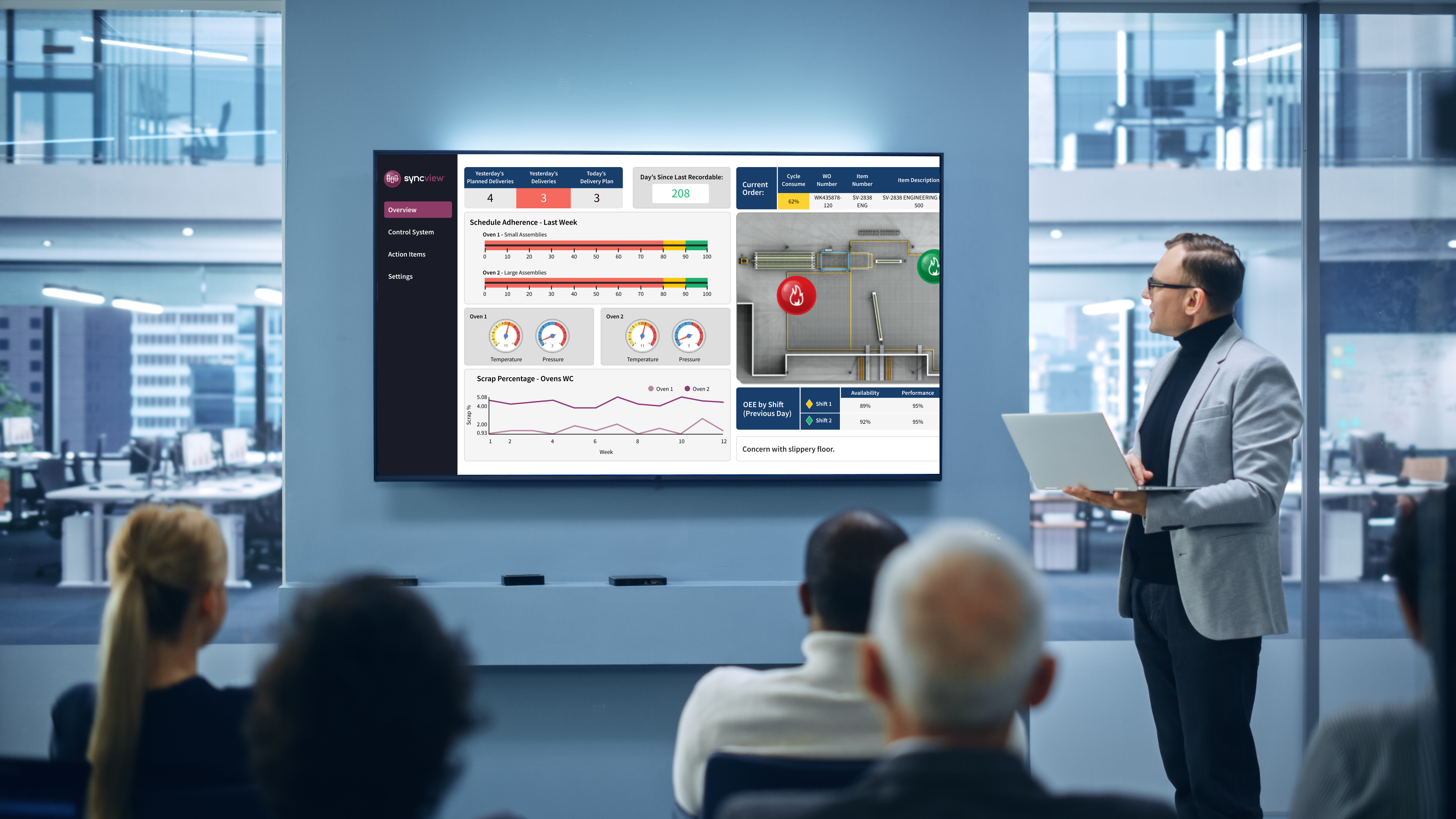 manufacturing professional showing syncview to employees