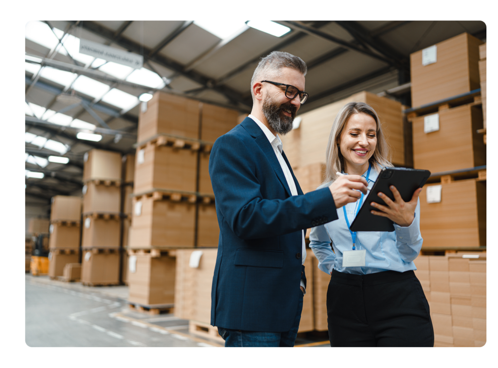 guy looking at tablet with women