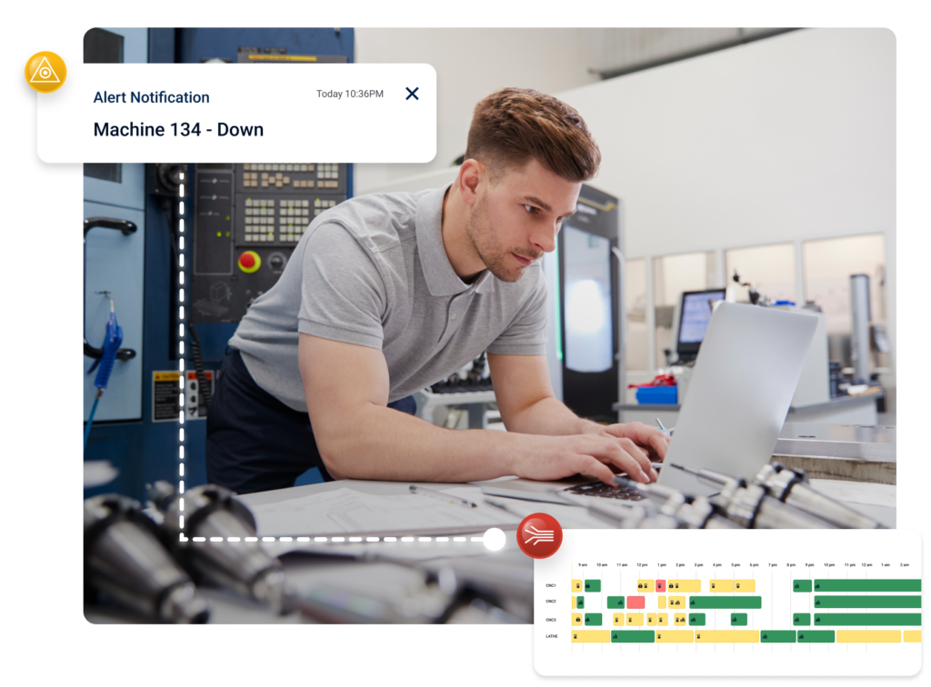 employee receiving an alert from their manufacturing software