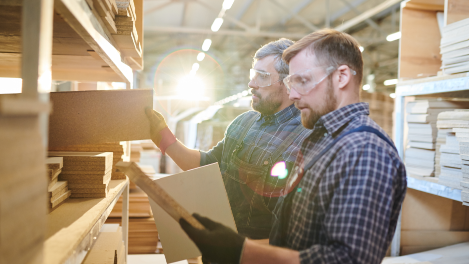 two male wood manufacturing employees